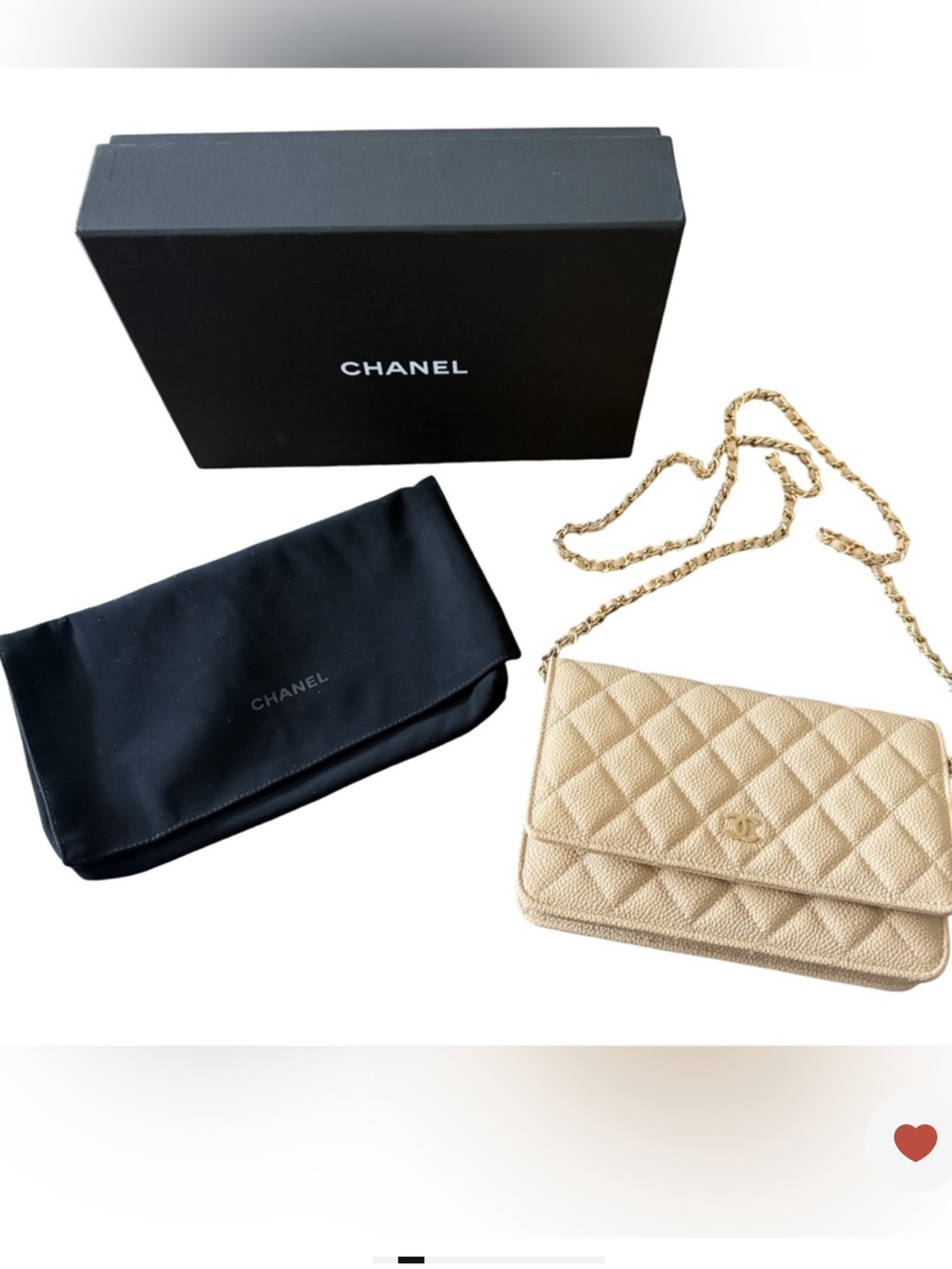 CHANEL Beige Quilted Caviar Leather WOC with Gold Hardware - Complete Gift Set